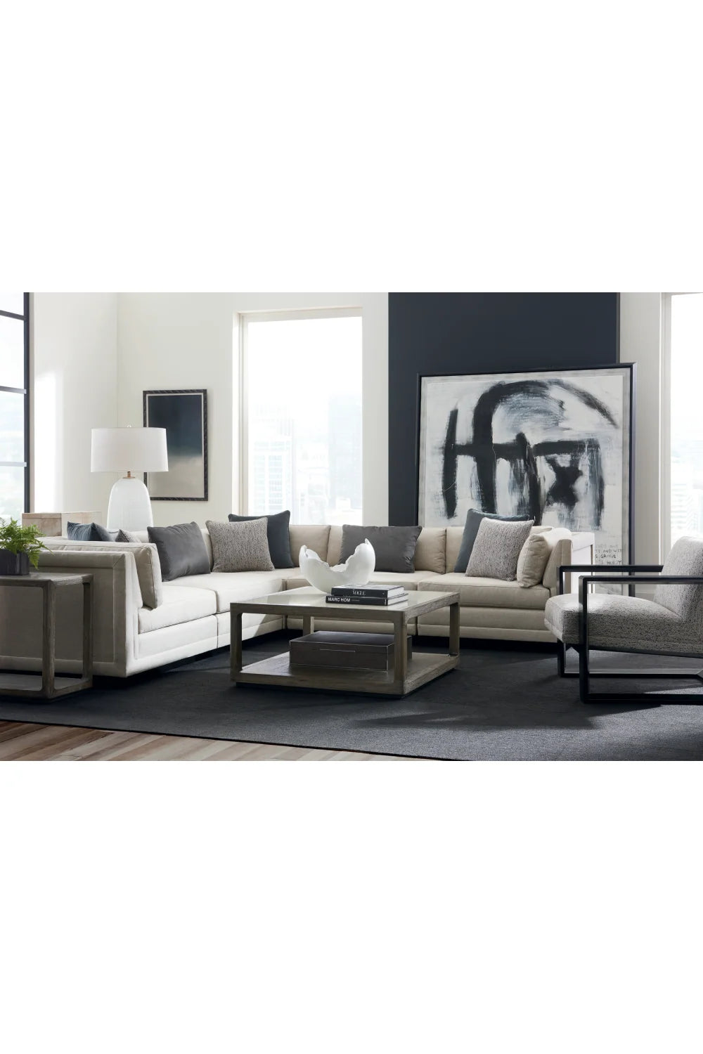 Luxury Grey Fabric Sectional Sofa Modern Italian Style for Villa