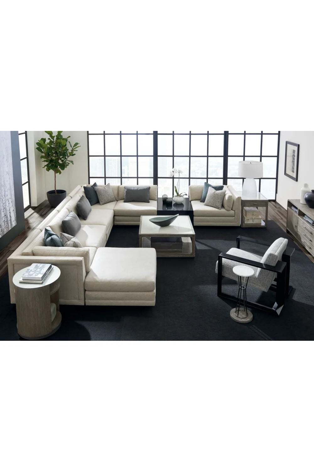 Luxury Grey Fabric Sectional Sofa Modern Italian Style for Villa