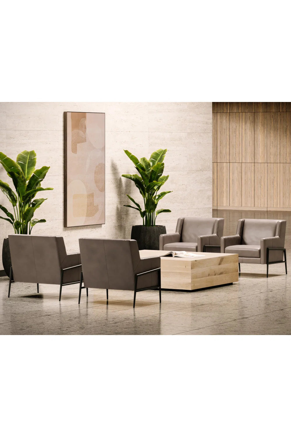 Luxury Grey Leather Lounge Chair Modern Italian Style for Villa
