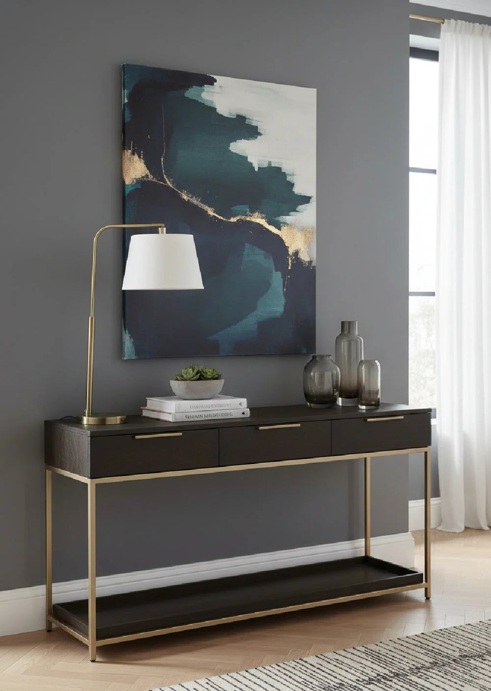 Luxury Grey Oak Console Table Modern Italian Style for Villa