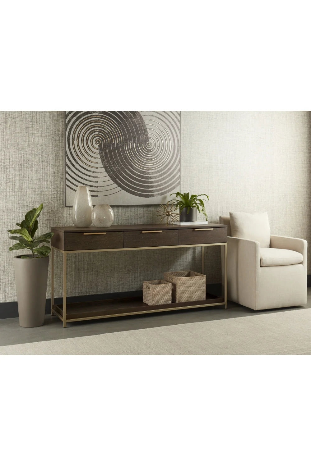 Luxury Grey Oak Console Table Modern Italian Style for Villa
