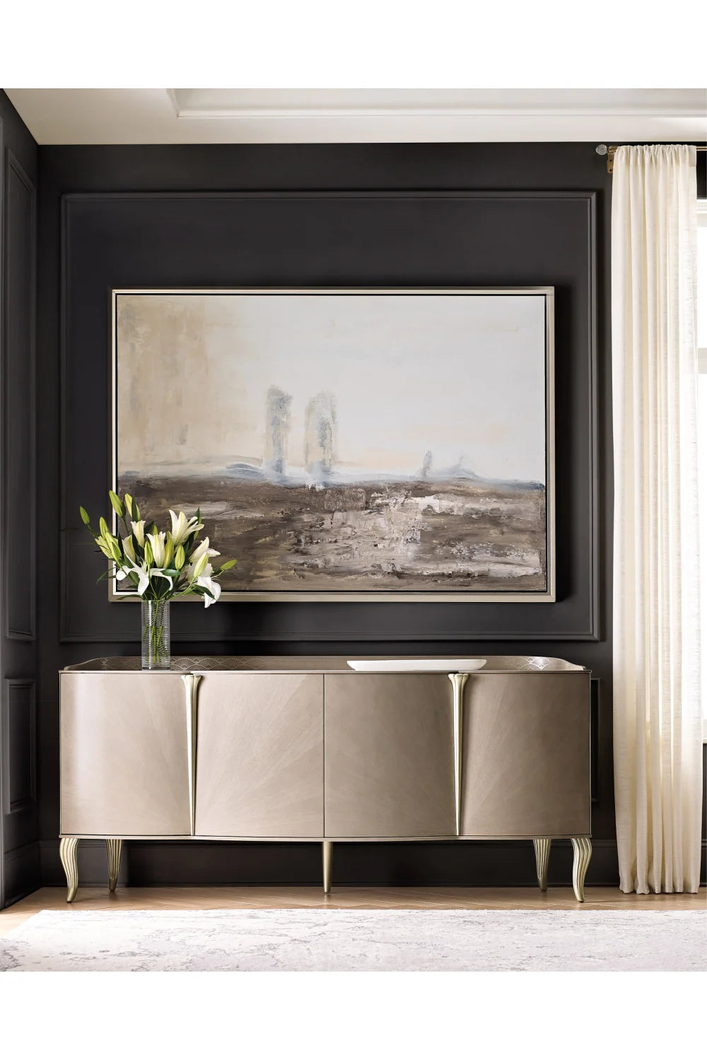 Luxury Grey Stone 4-Door Sideboard European Style for Villa