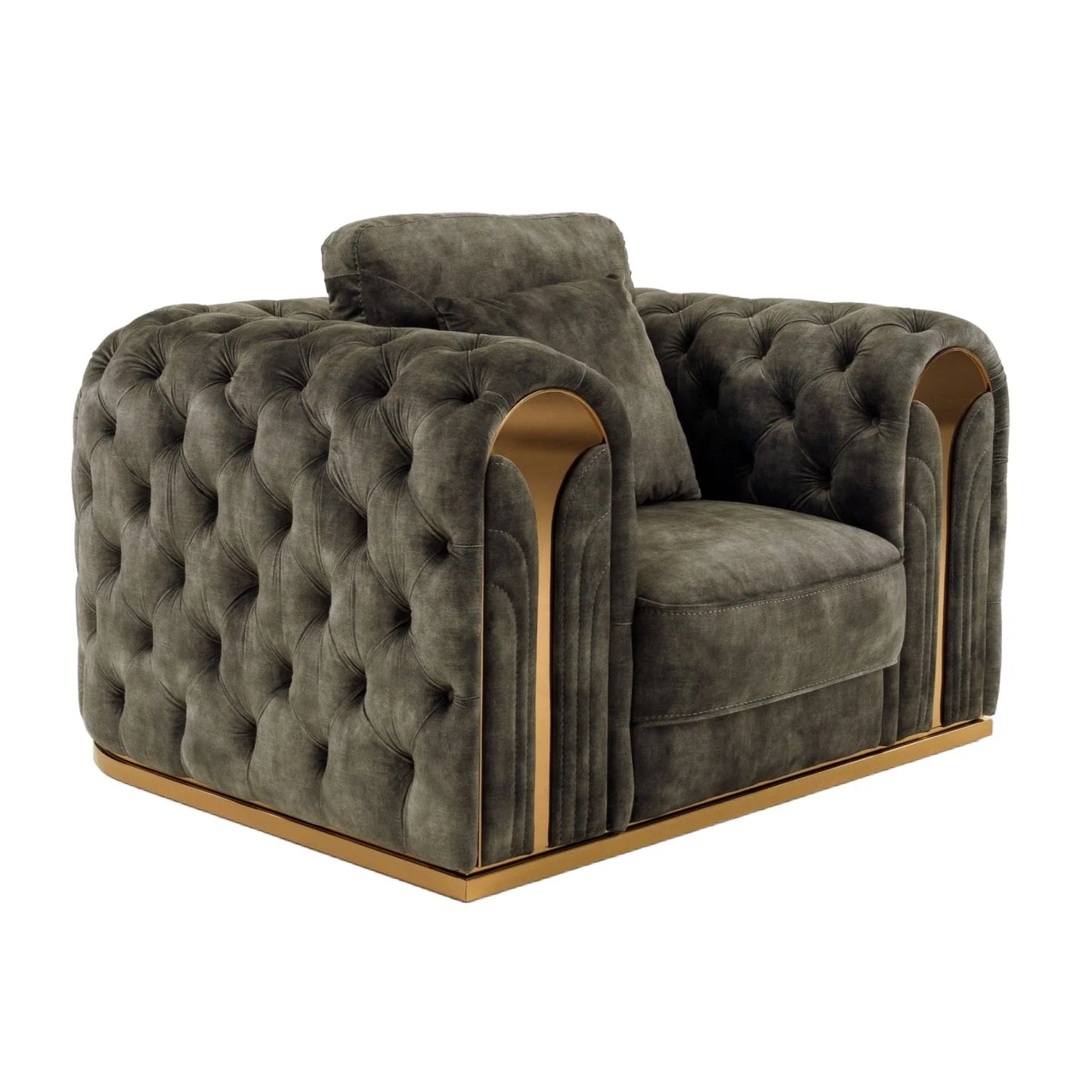 Luxury Grey Velvet Tufted Lounge Chair Modern Italian Style for Villa