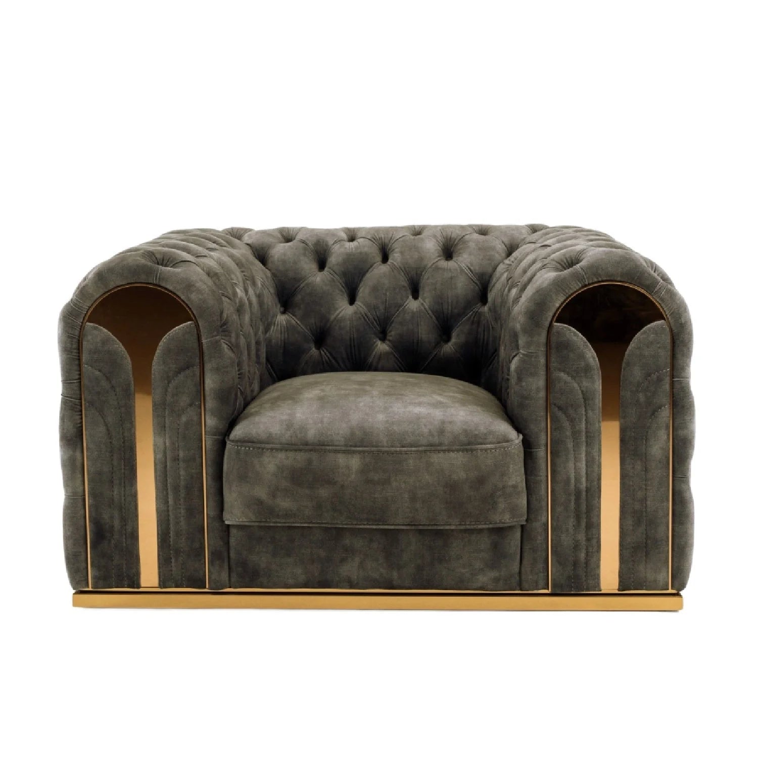Luxury Grey Velvet Tufted Lounge Chair Modern Italian Style for Villa