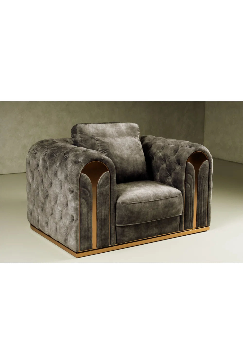 Luxury Grey Velvet Tufted Lounge Chair Modern Italian Style for Villa
