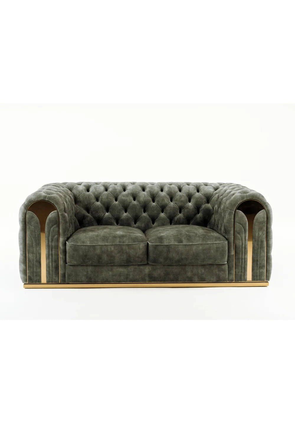 Luxury Grey Velvet Tufted Loveseat Modern Italian Style for Villa