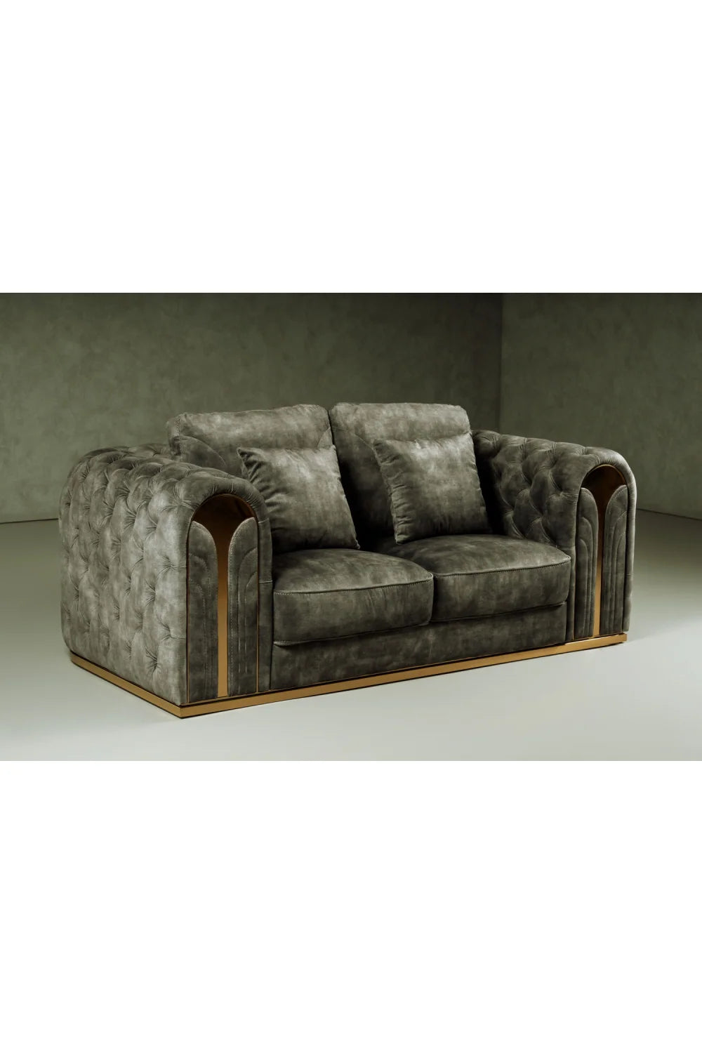 Luxury Grey Velvet Tufted Loveseat Modern Italian Style for Villa