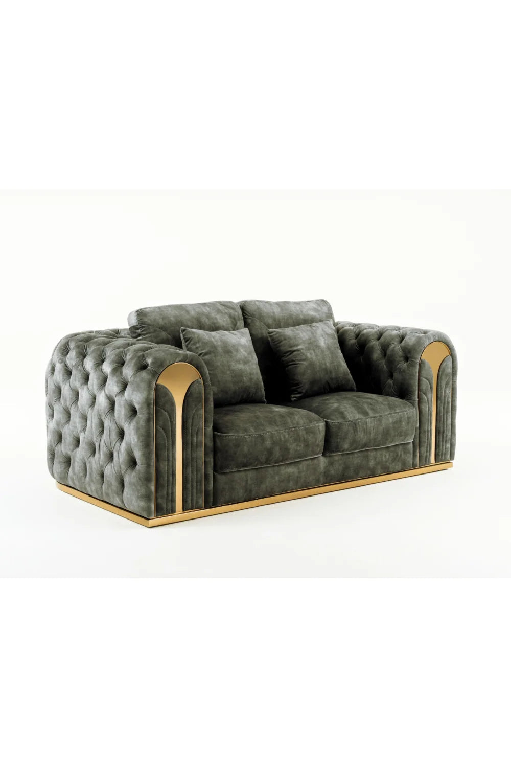 Luxury Grey Velvet Tufted Loveseat Modern Italian Style for Villa