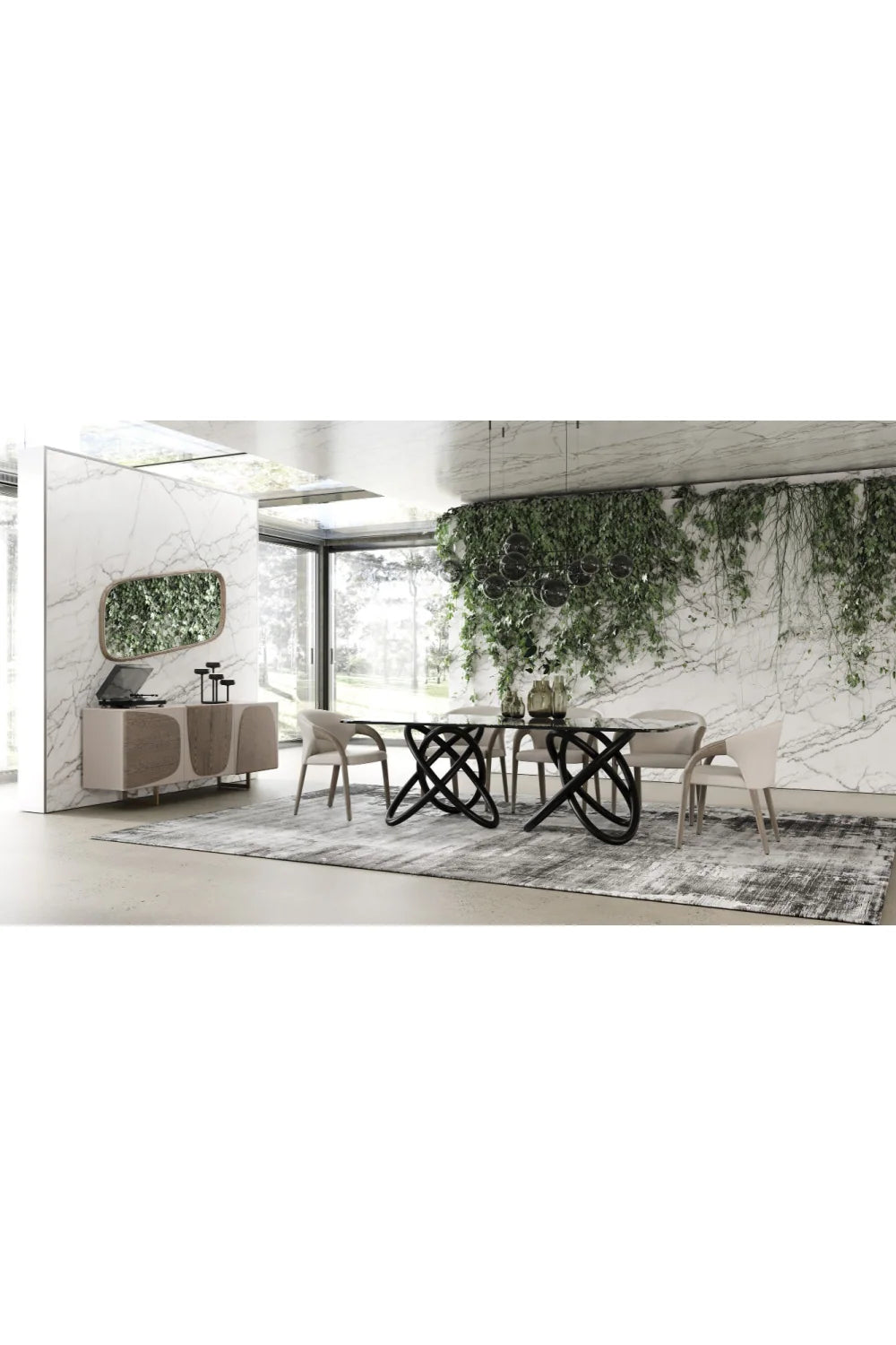 Luxury Grey Wooden 3-Door Sideboard European Style for Villa
