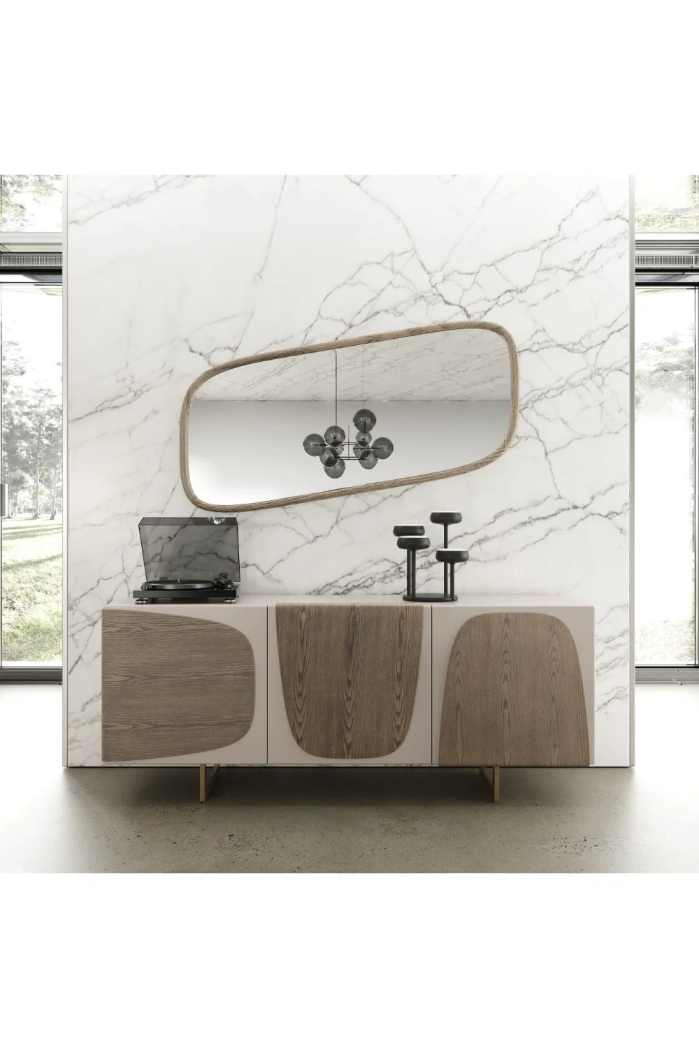 Luxury Grey Wooden 3-Door Sideboard European Style for Villa