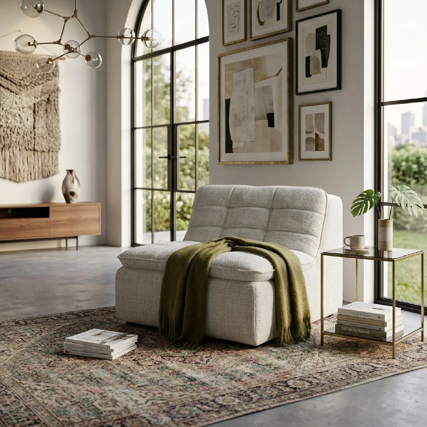 Luxury Grid Channeled Accent Chair European Style for Villa