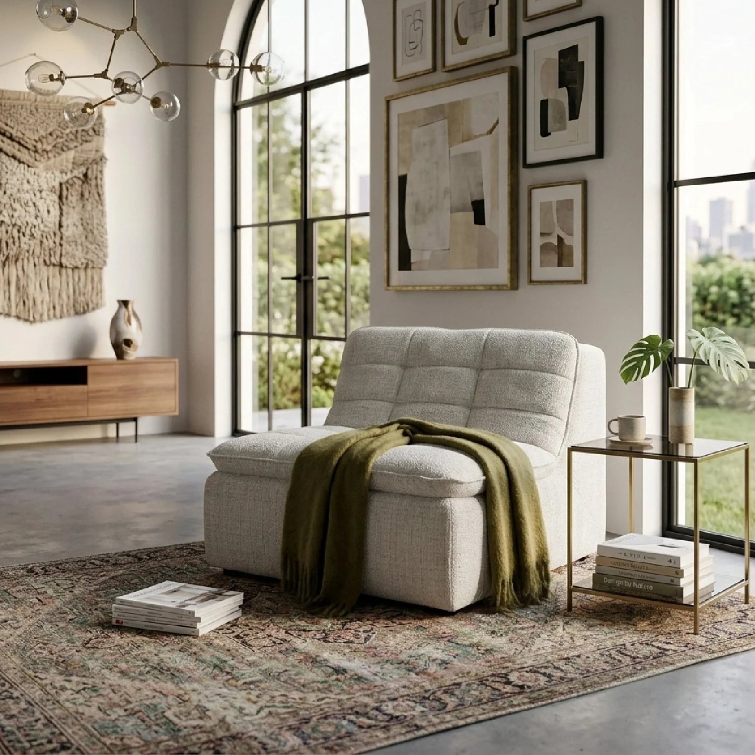 Luxury Grid Channeled Accent Chair European Style for Villa
