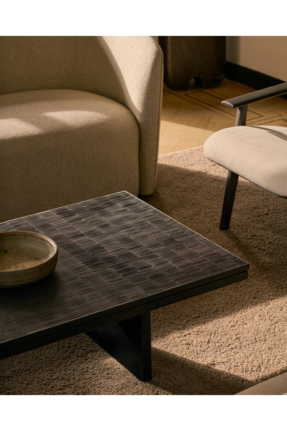 Luxury Grooves Wooden Coffee Table Modern Italian Style for Villa
