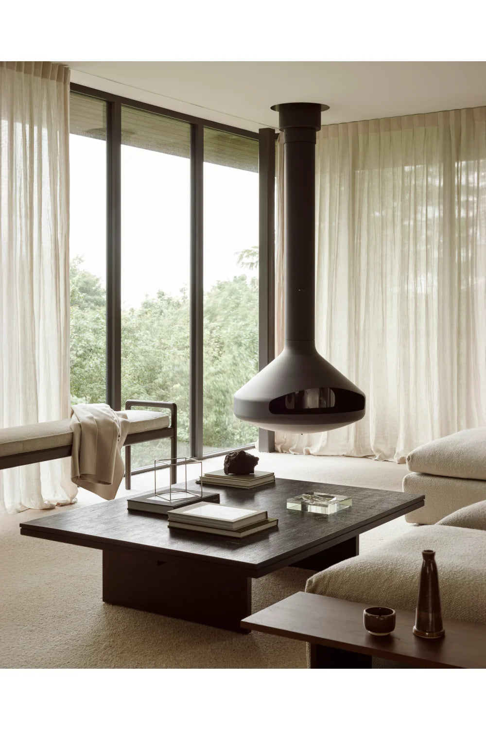 Luxury Grooves Wooden Coffee Table Modern Italian Style for Villa