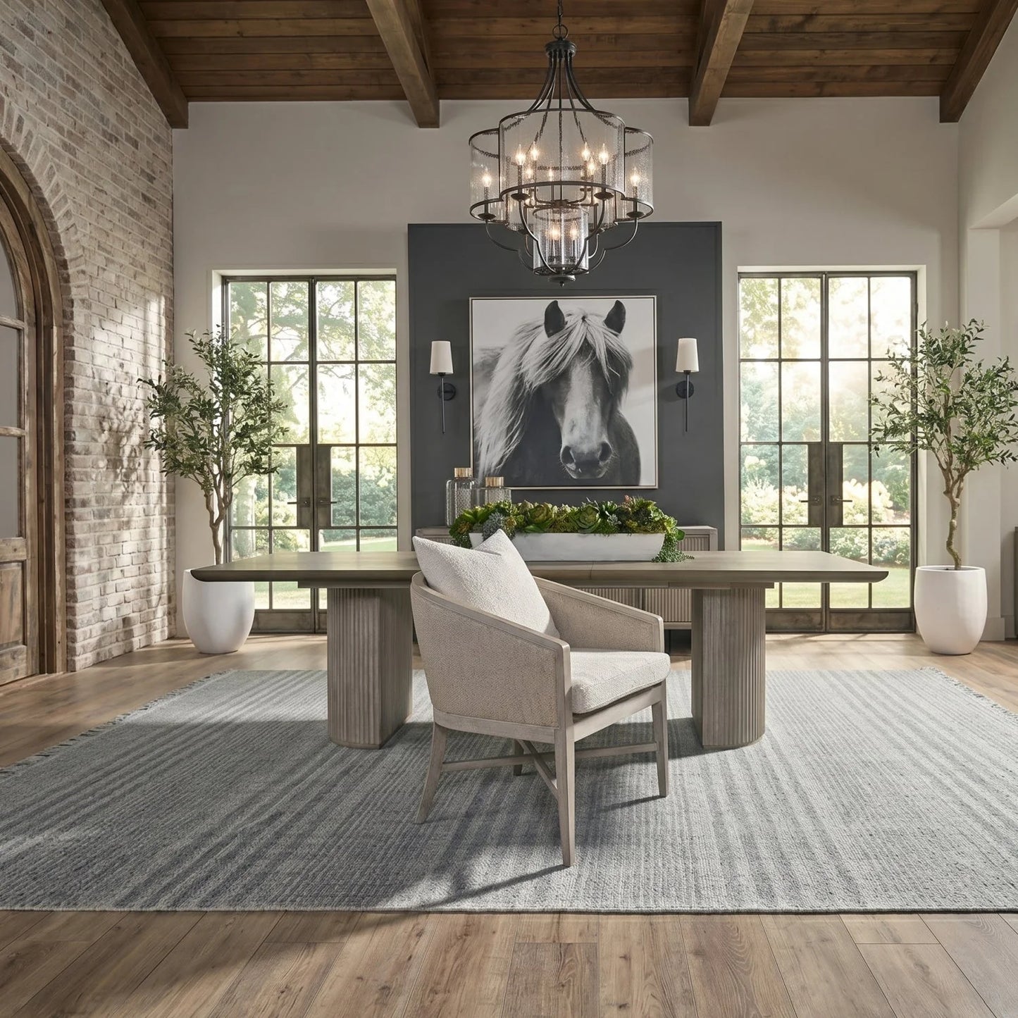 Luxury Halloway Gray Acacia Extendable Dining Table Modern Italian Style for Villa