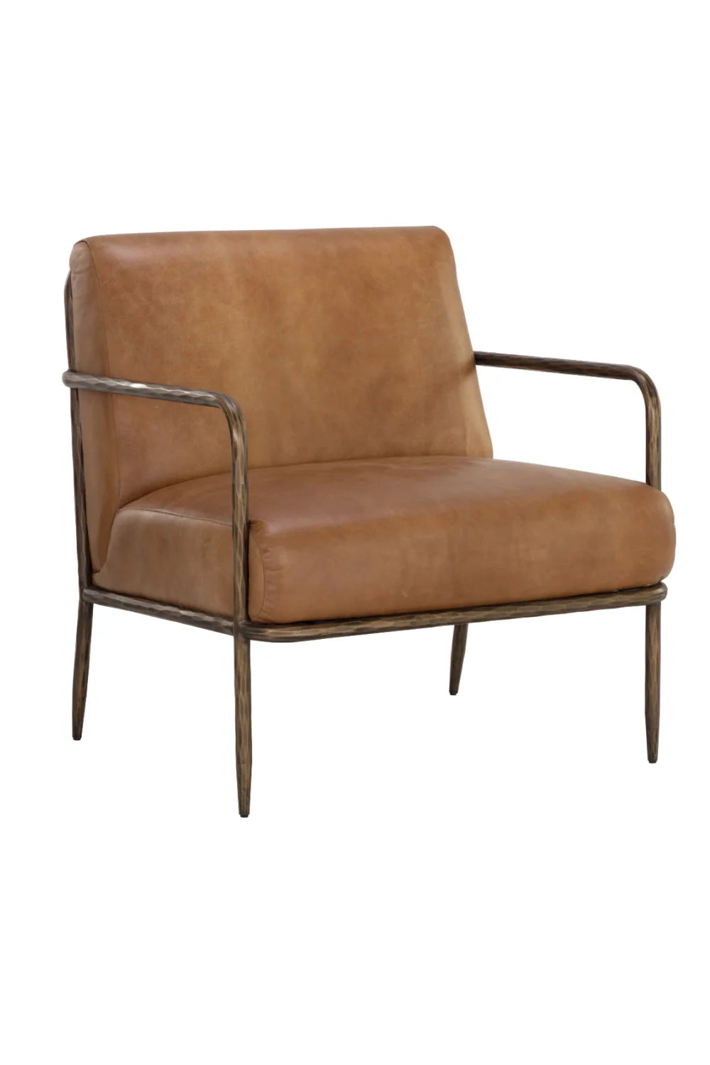 Luxury Hammered Brass Leather Lounge Chair European Style for Villa