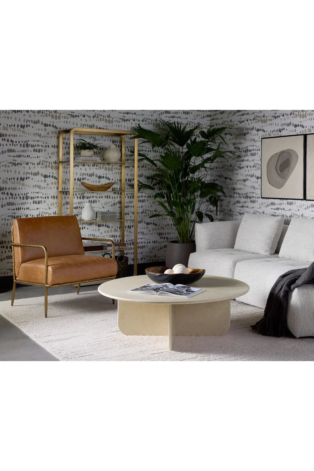 Luxury Hammered Brass Leather Lounge Chair European Style for Villa