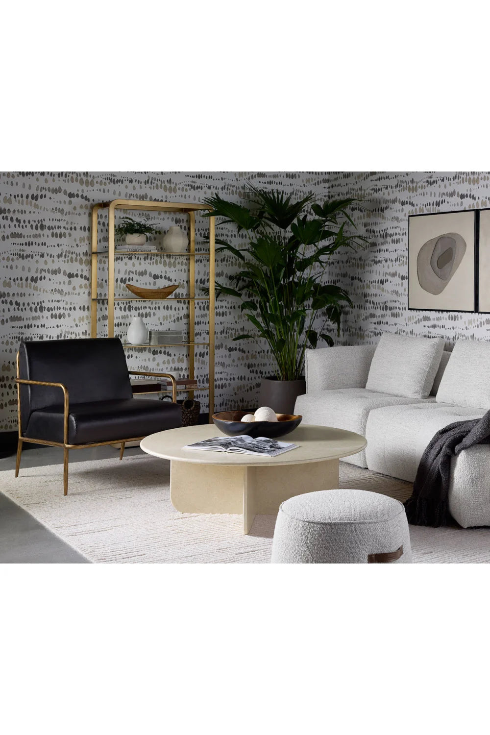 Luxury Hammered Brass Leather Lounge Chair European Style for Villa