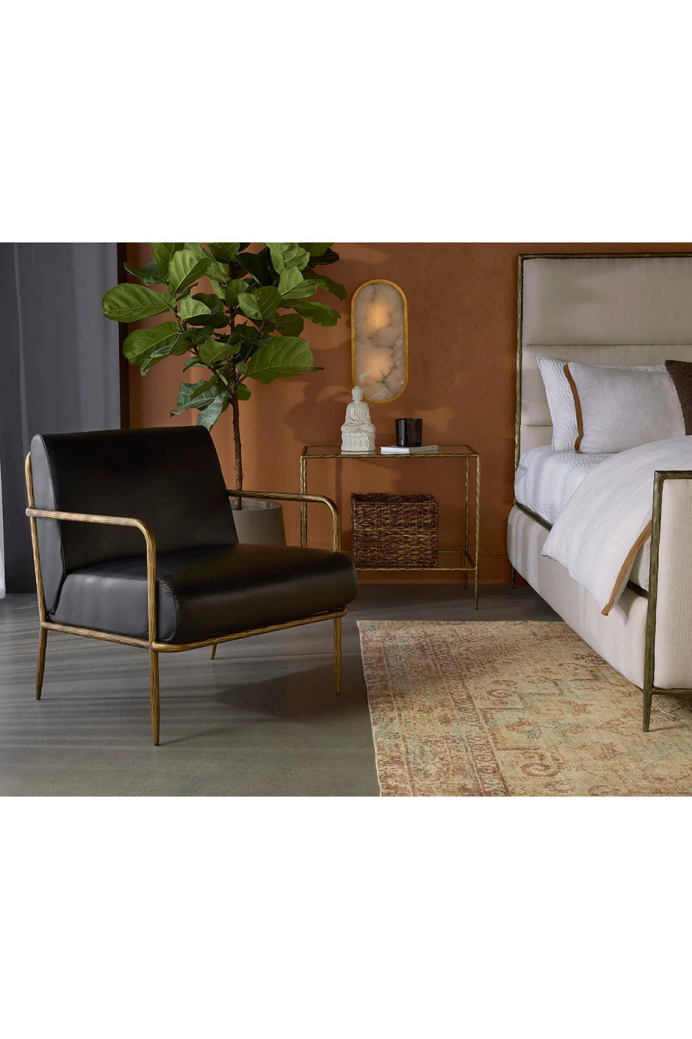 Luxury Hammered Brass Leather Lounge Chair European Style for Villa
