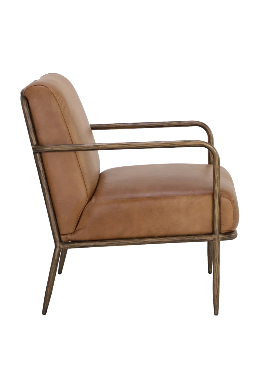 Luxury Hammered Brass Leather Lounge Chair European Style for Villa