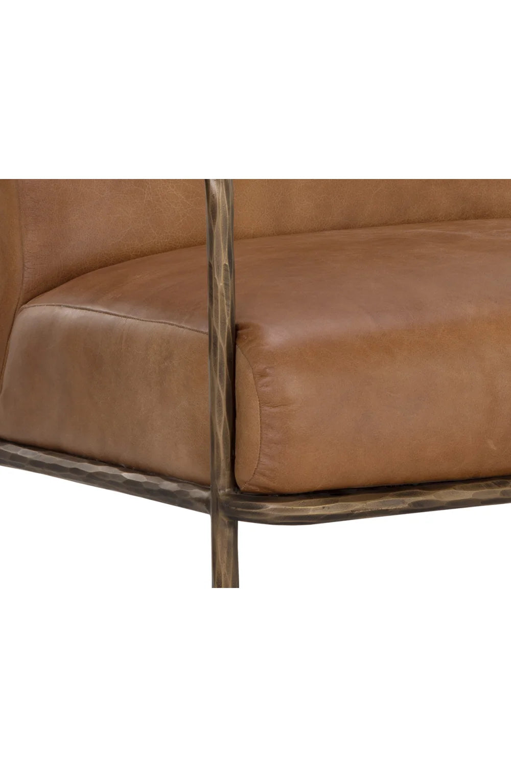 Luxury Hammered Brass Leather Lounge Chair European Style for Villa