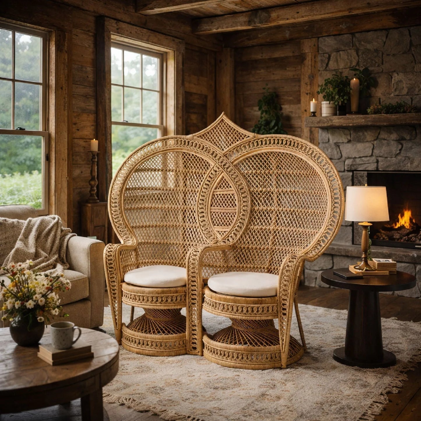 Luxury Handcrafted Rattan Peacock Accent Chair Modern Italian Style for Villa