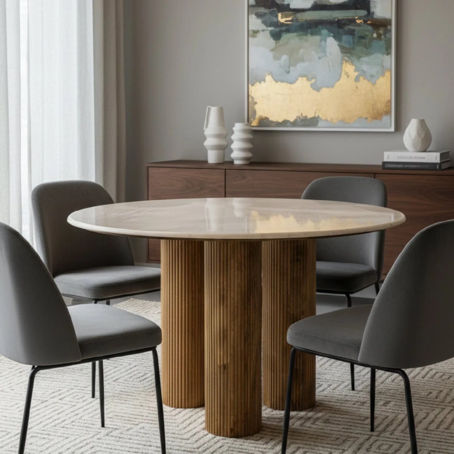 Luxury Hayden Marble Round Dining Table Modern Italian Style for Villa