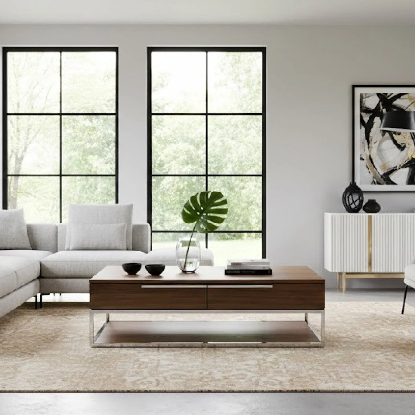 Luxury Heloise Walnut Veneer Coffee Table Modern Italian Style for Villa