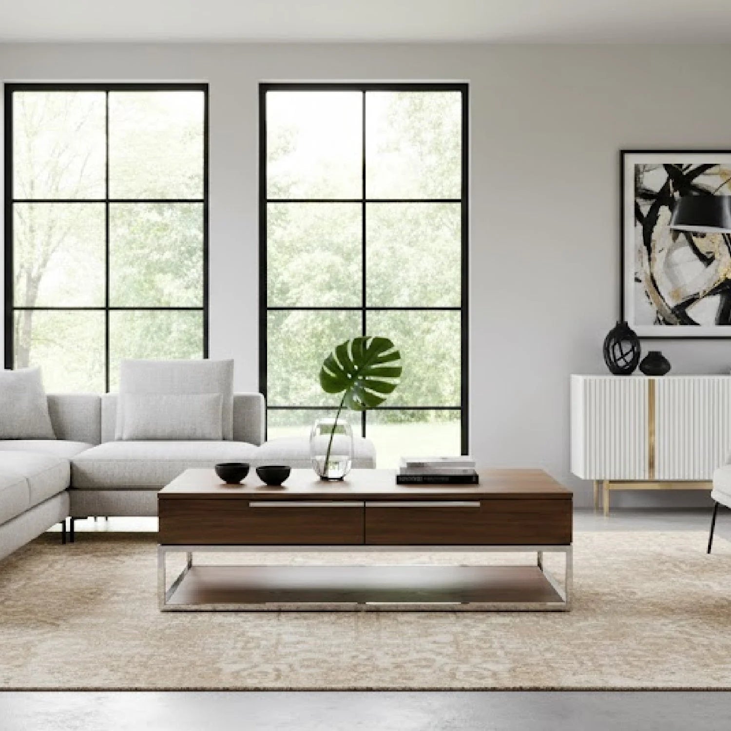 Luxury Heloise Walnut Veneer Coffee Table Modern Italian Style for Villa