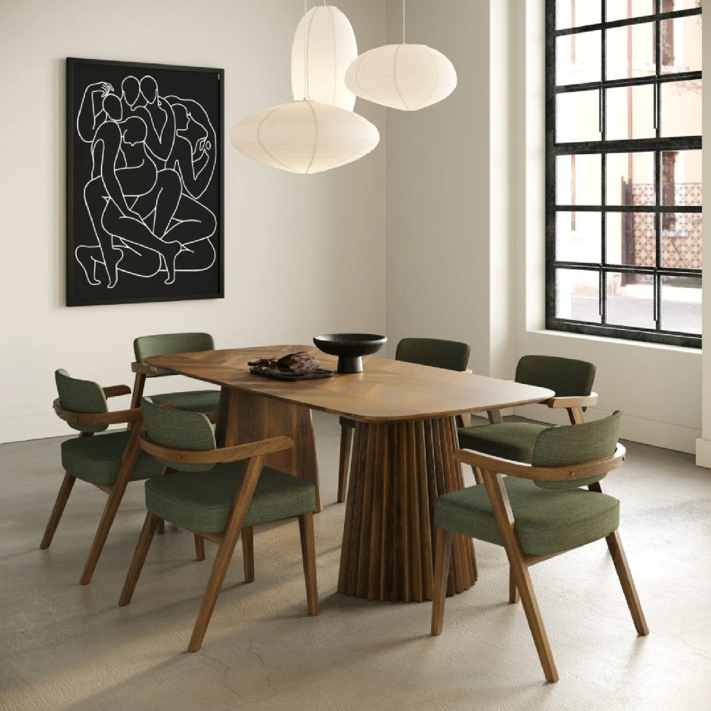 Luxury Herringbone Walnut Dining Table Modern Italian Style for Villa