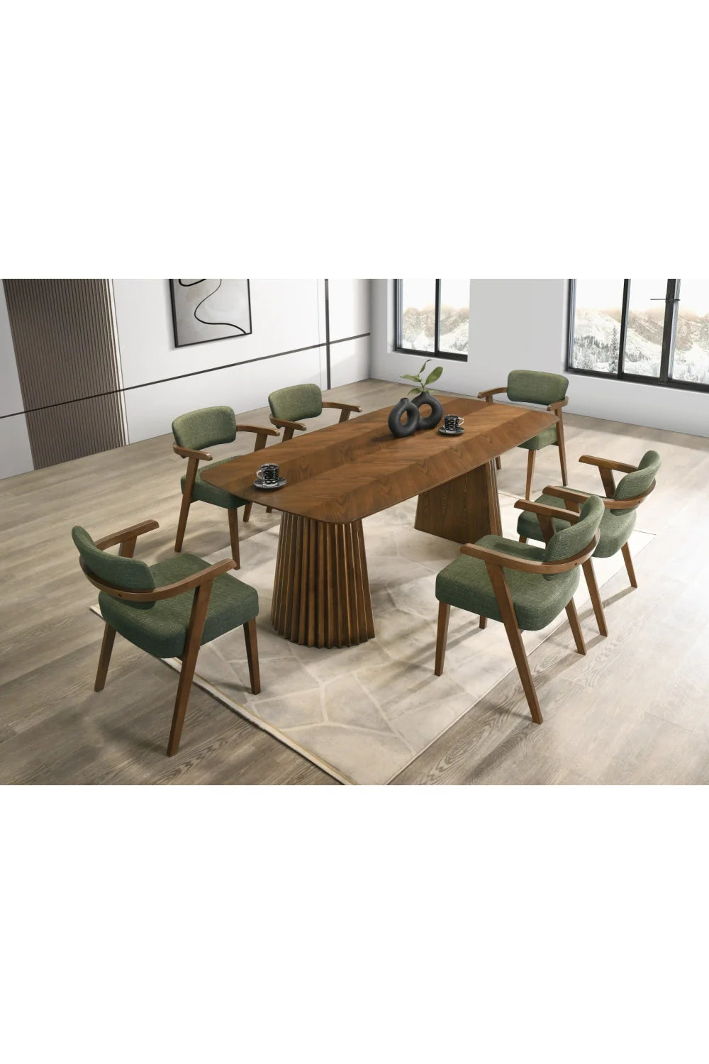 Luxury Herringbone Walnut Dining Table Modern Italian Style for Villa