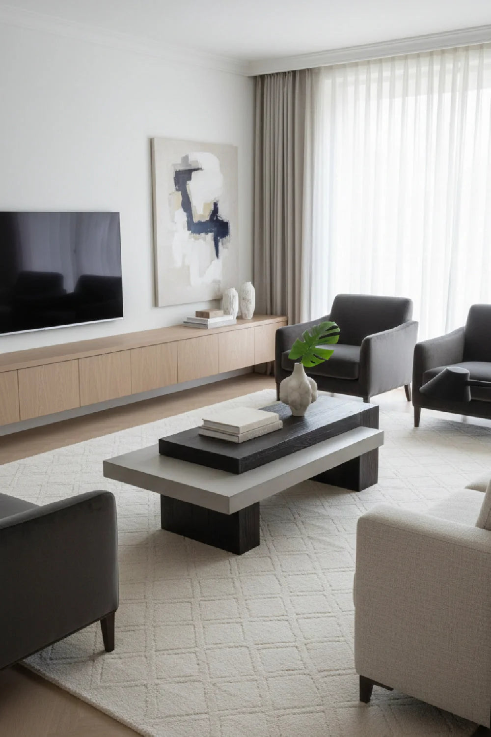 Luxury Herriot Timber-Effect Concrete Rectangular Coffee Table Modern Italian Style for Villa