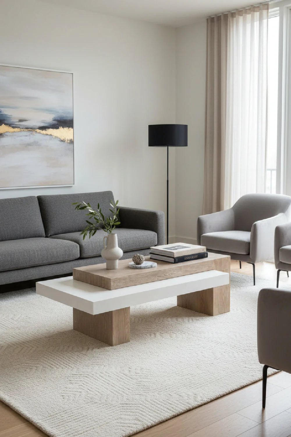 Luxury Herriot Timber-Effect Concrete Rectangular Coffee Table Modern Italian Style for Villa
