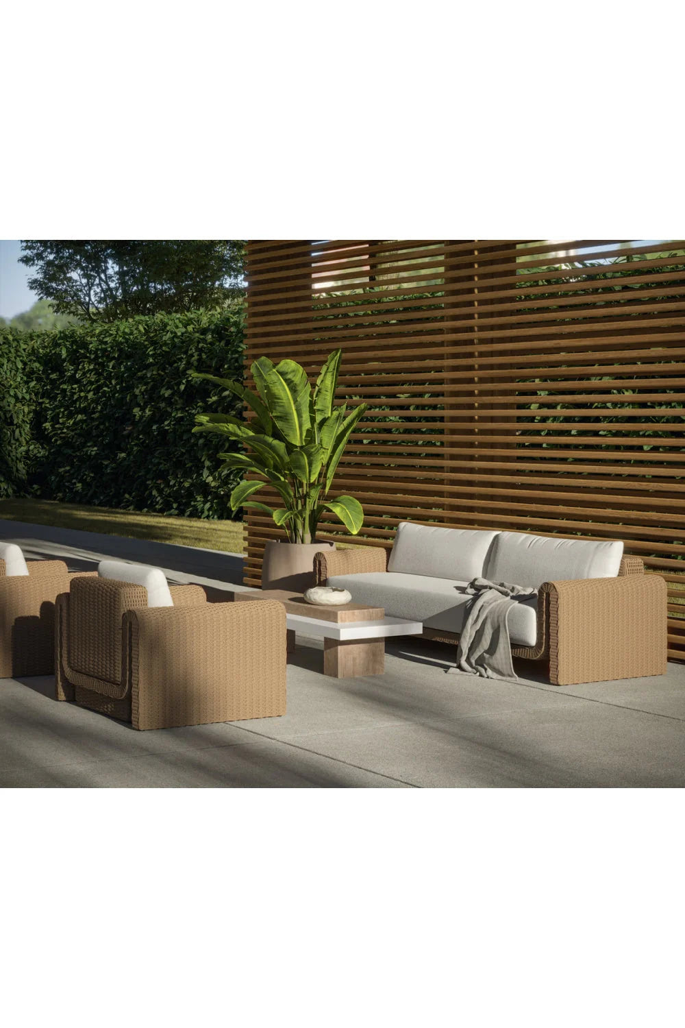 Luxury Herriot Timber-Effect Concrete Rectangular Coffee Table Modern Italian Style for Villa