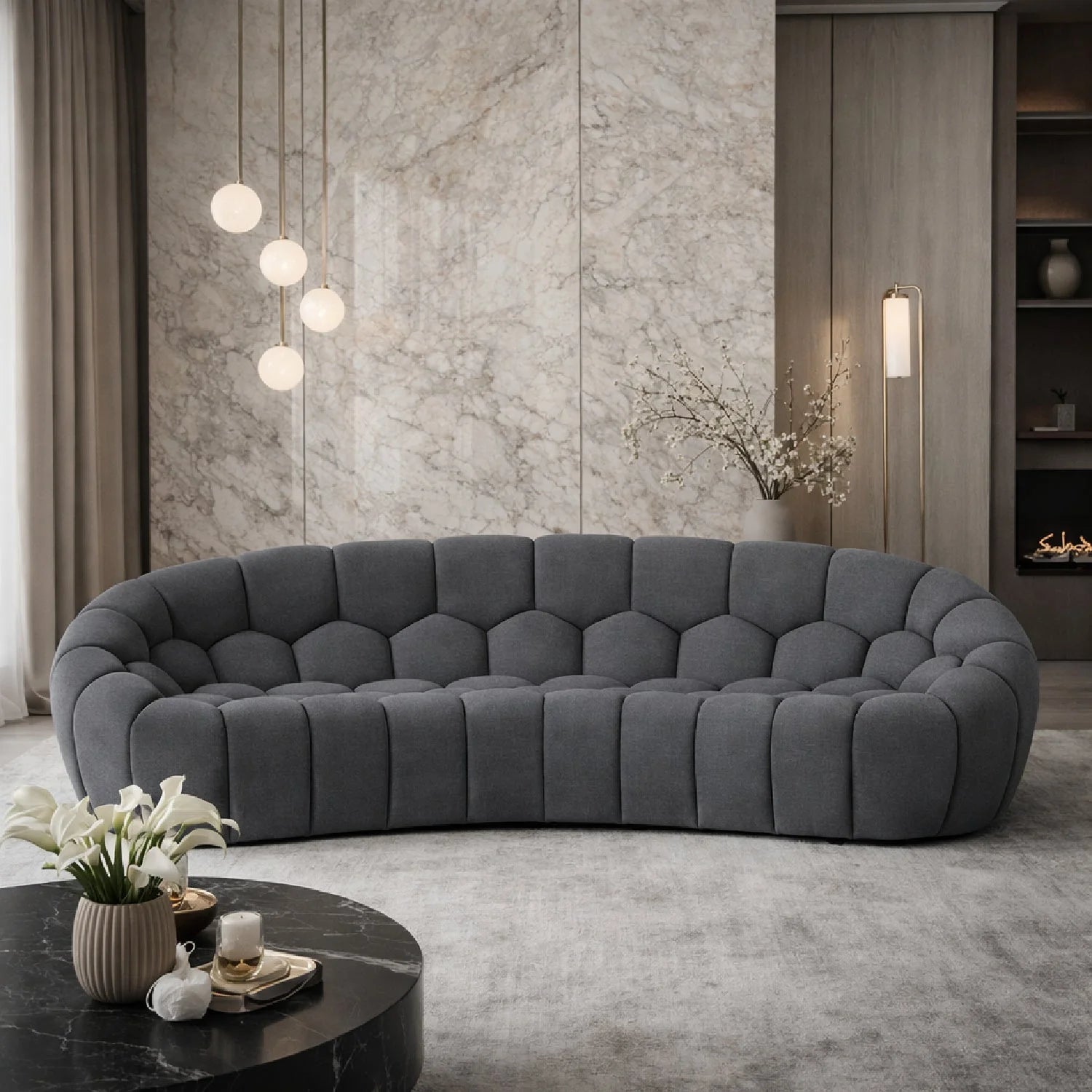 Luxury Hexagonal Tufted Curved Sofa Modern Italian Style for Villa