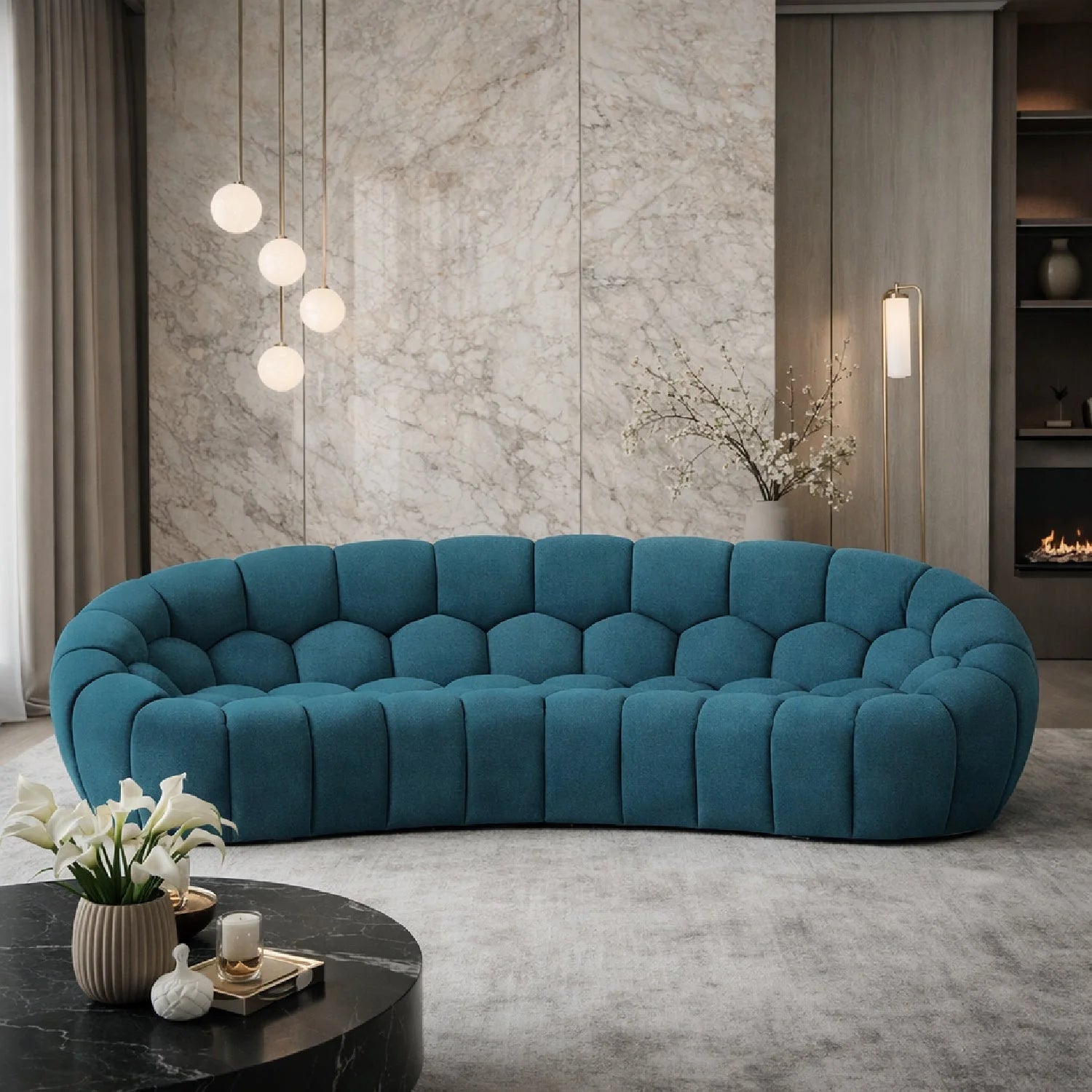 Luxury Hexagonal Tufted Curved Sofa Modern Italian Style for Villa