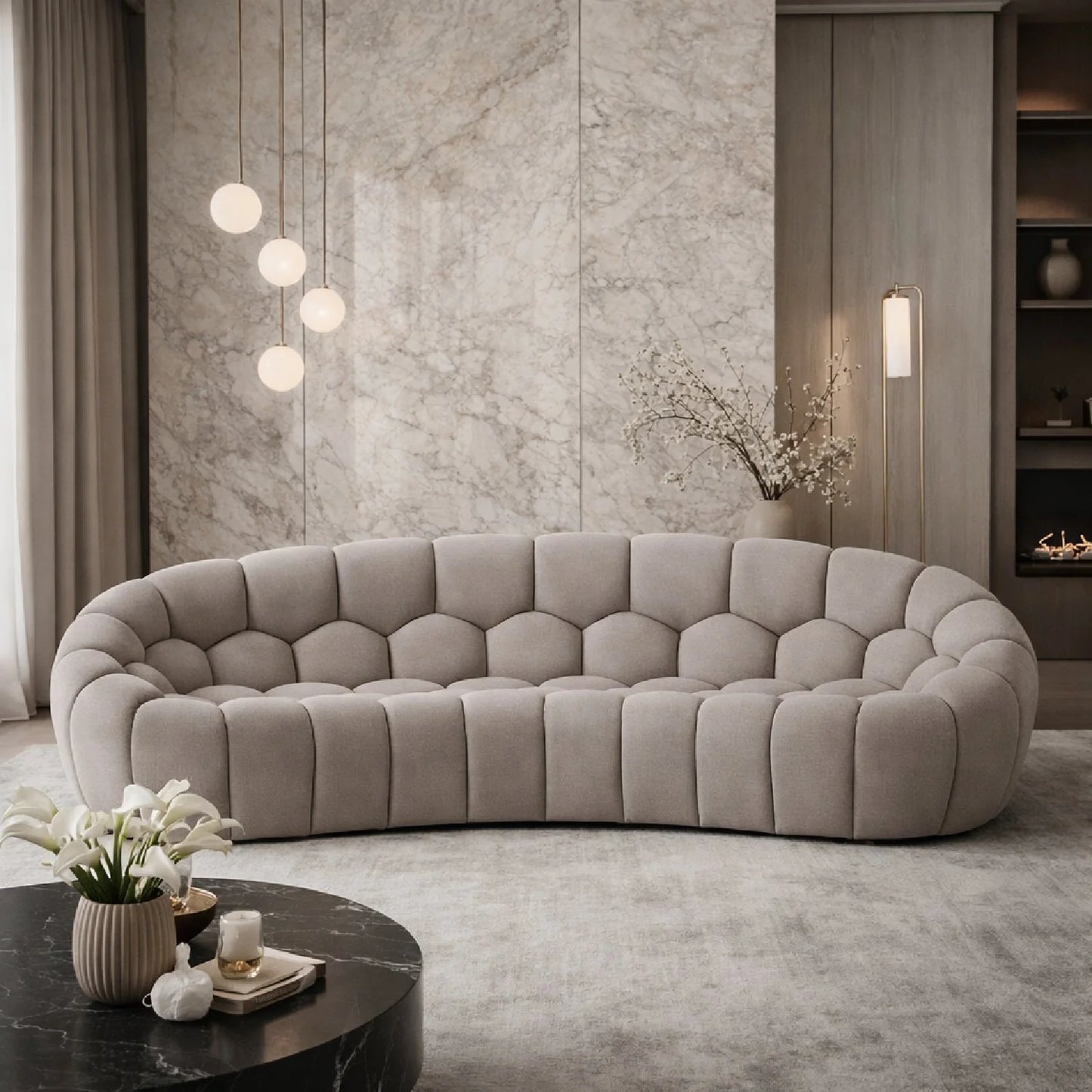 Luxury Hexagonal Tufted Curved Sofa Modern Italian Style for Villa