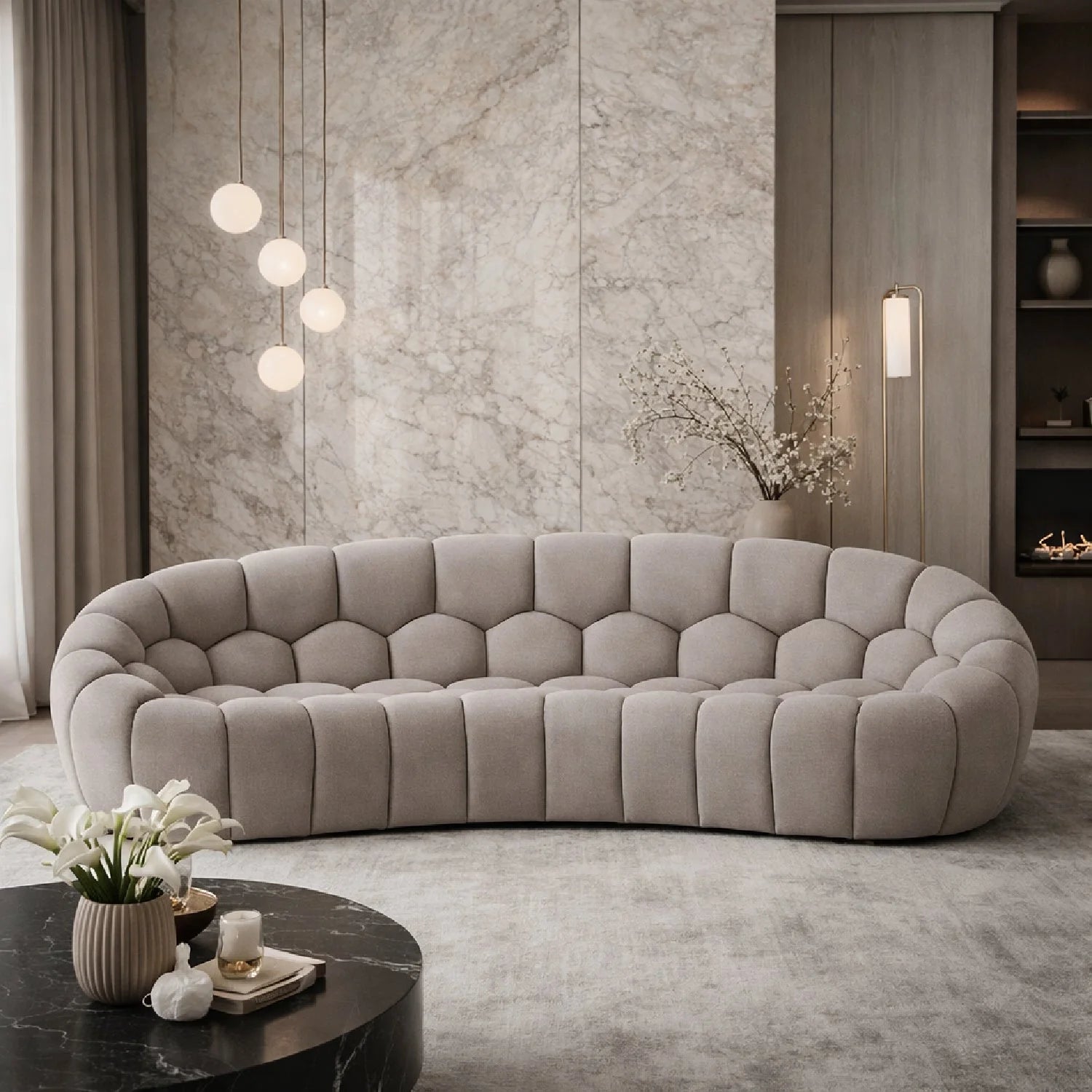Luxury Hexagonal Tufted Curved Sofa Modern Italian Style for Villa