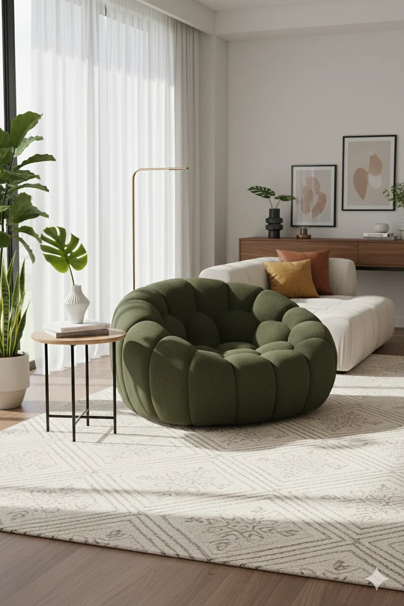 Luxury Hexagonal-Tufted Lounge Chair Modern Italian Style for Villa