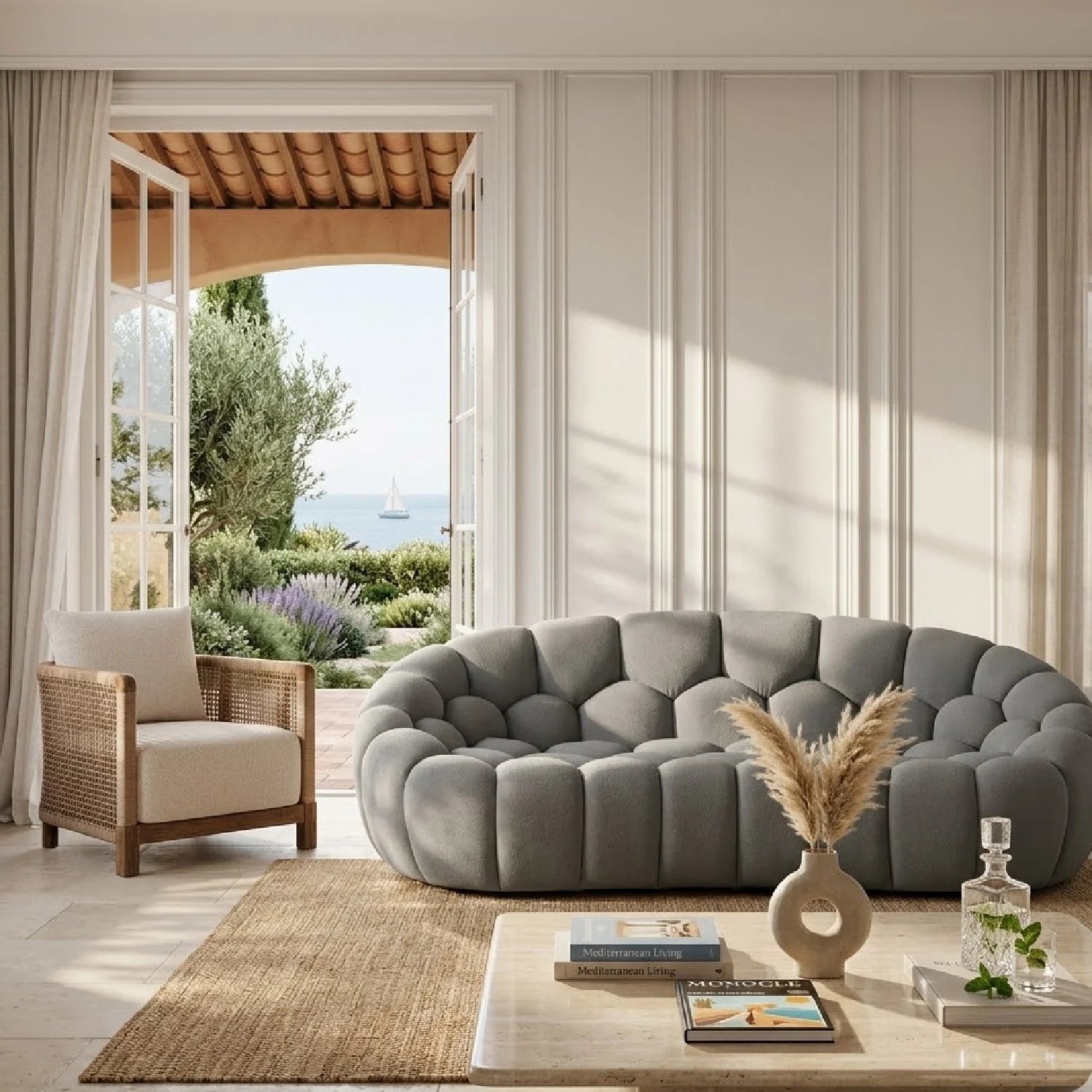 Luxury Hexagonal Tufted Loveseat Modern Italian Style for Villa