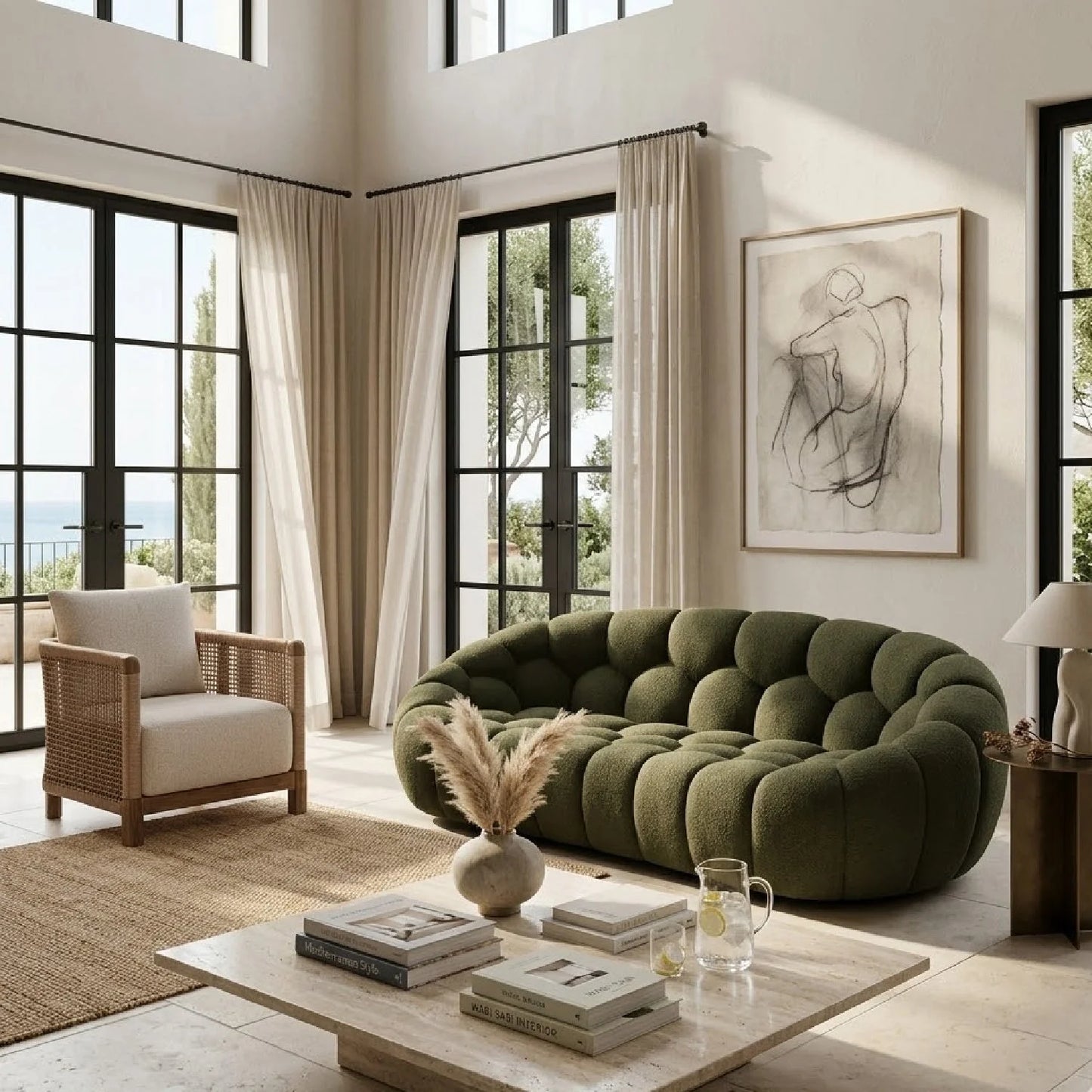 Luxury Hexagonal Tufted Loveseat Modern Italian Style for Villa