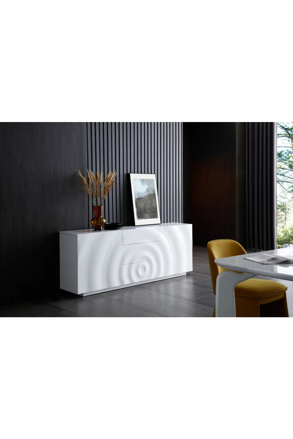 Luxury High Gloss White 4-Door Sideboard European Style for Villa