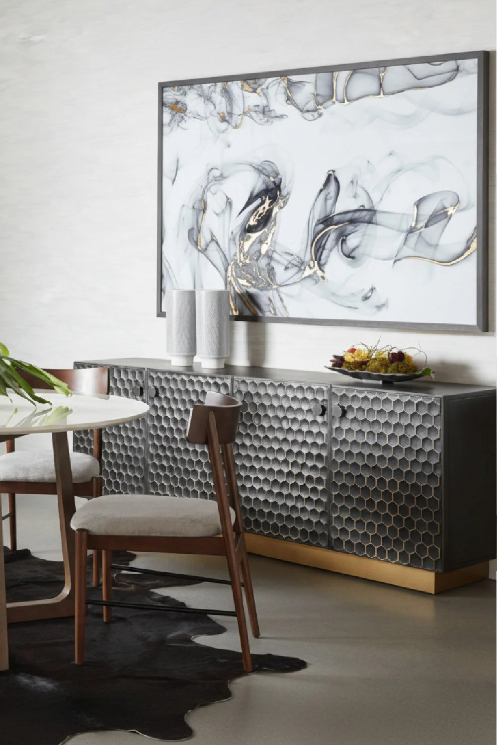Luxury Honeycomb Pattern Iron Sideboard European Style for Villa