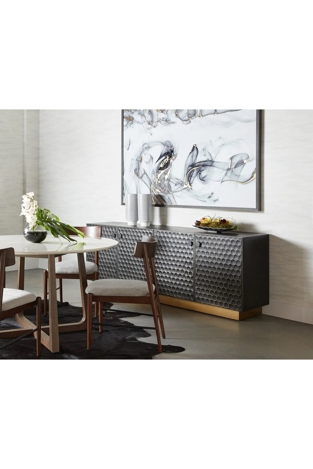 Luxury Honeycomb Pattern Iron Sideboard European Style for Villa