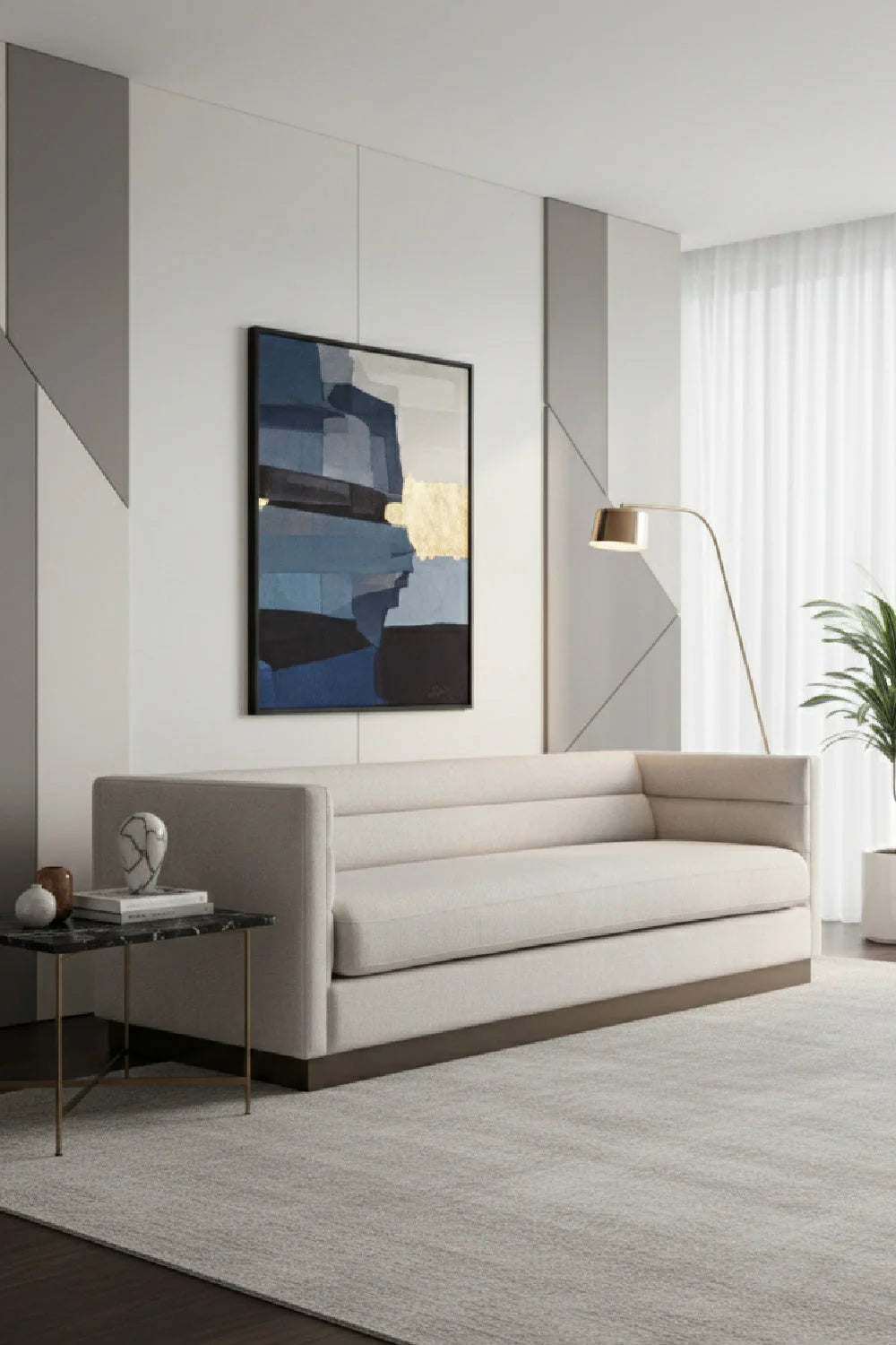 Luxury Horizontal Tufted White Fabric Sofa Modern Italian Style for Villa