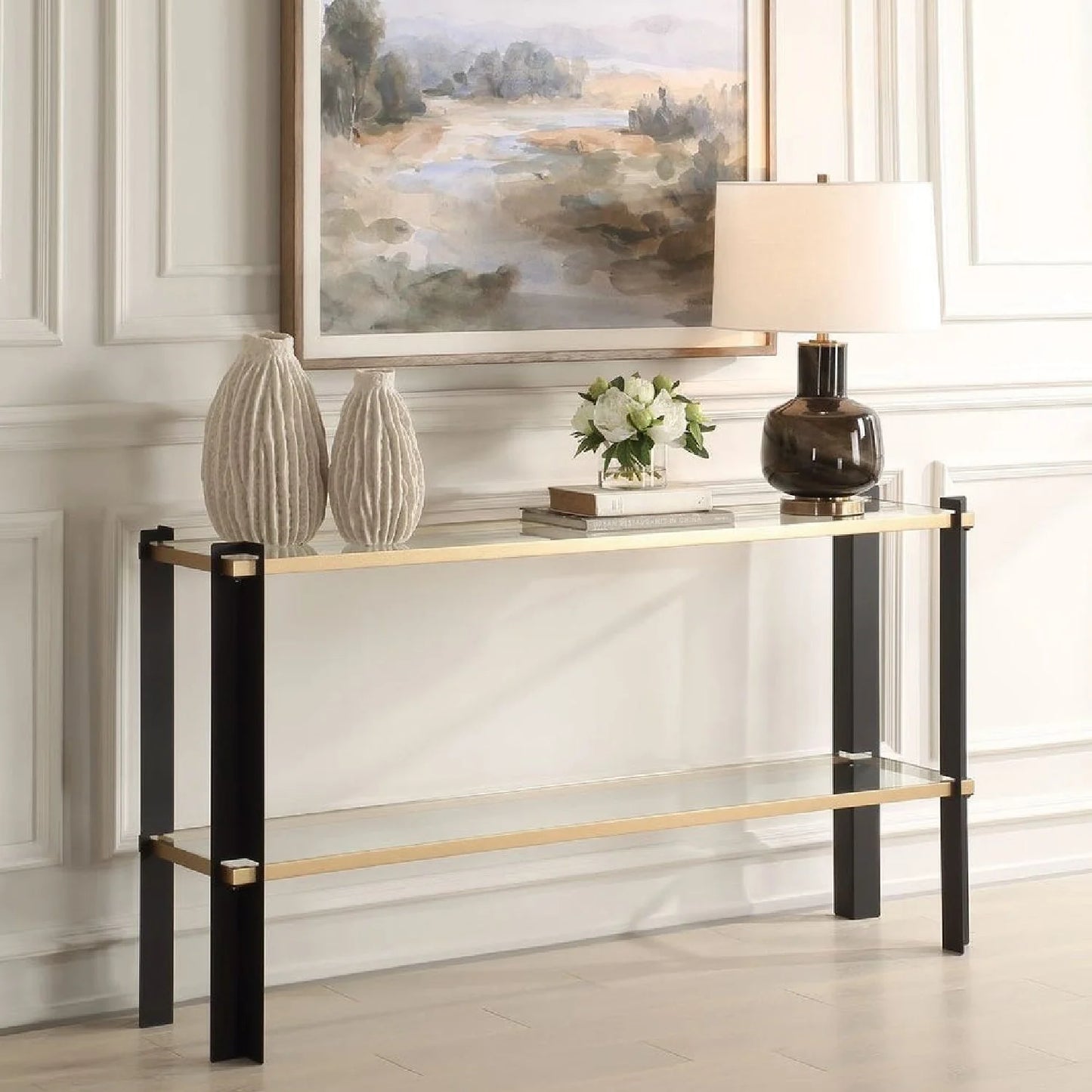 Luxury Iron Framed Glass Console Table Modern Italian Style for Villa
