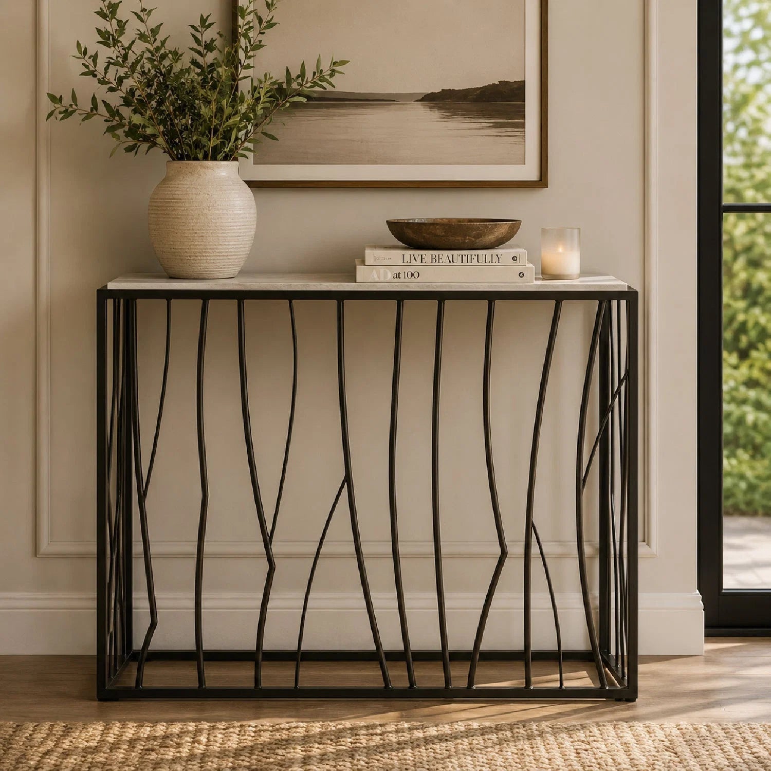 Luxury Iron Travertine Console Table Modern Italian Style for Villa
