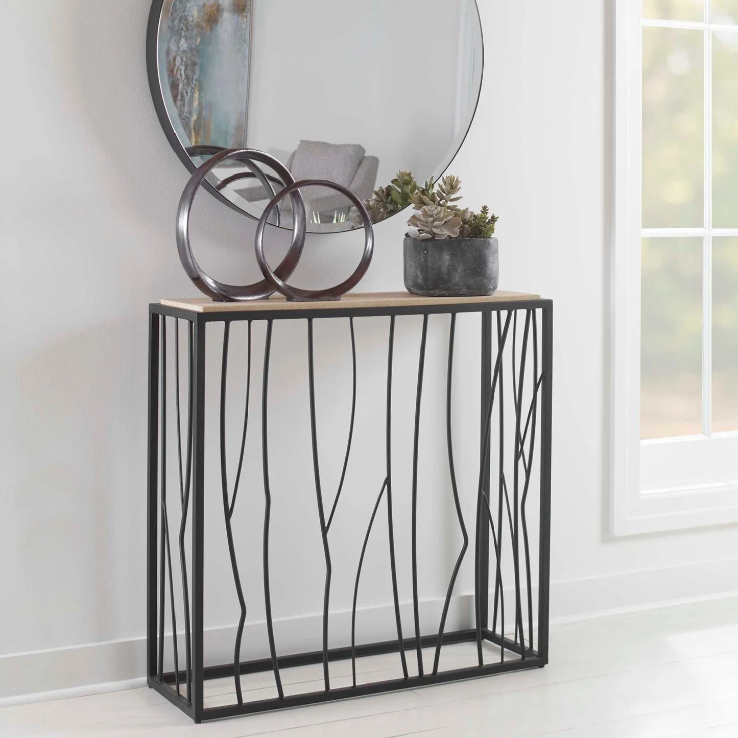 Luxury Iron Travertine Console Table Modern Italian Style for Villa
