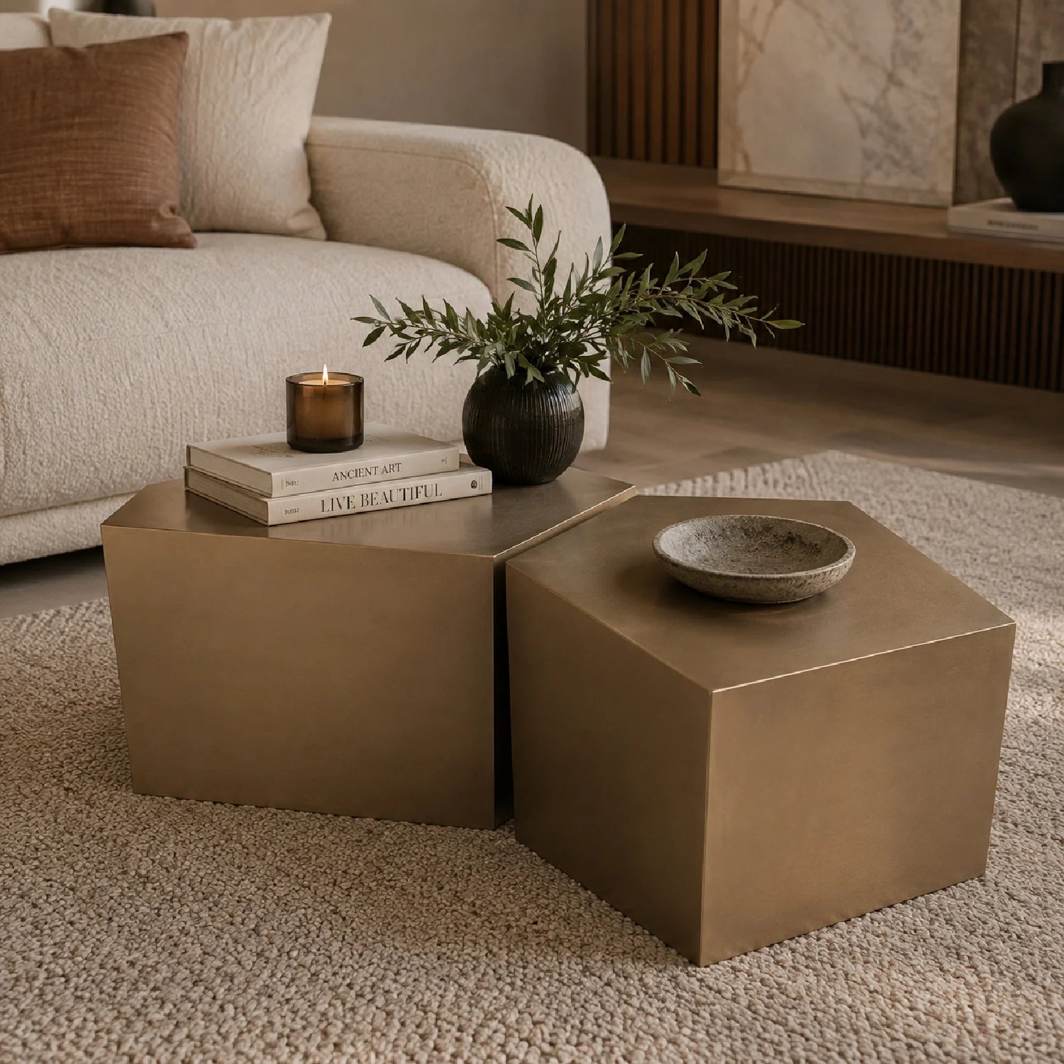 Luxury Irregular Pentagon Wood Coffee Table Modern Italian Style for Villa