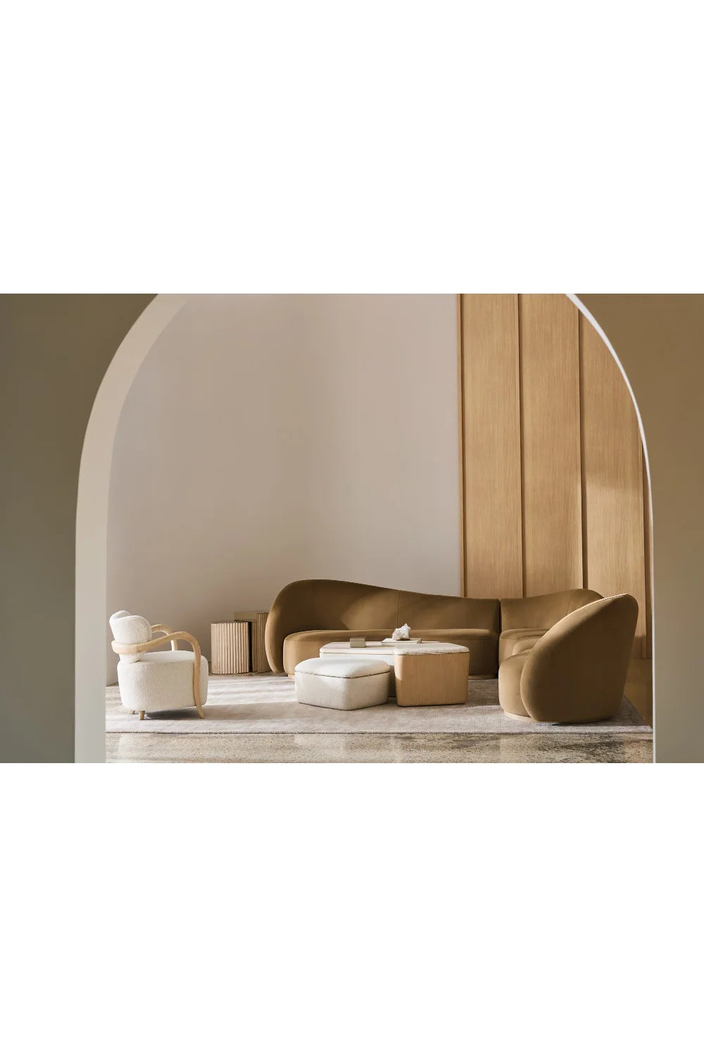 Luxury Ivory Boucle Travertine Coffee Table Modern Italian Style for Villa
